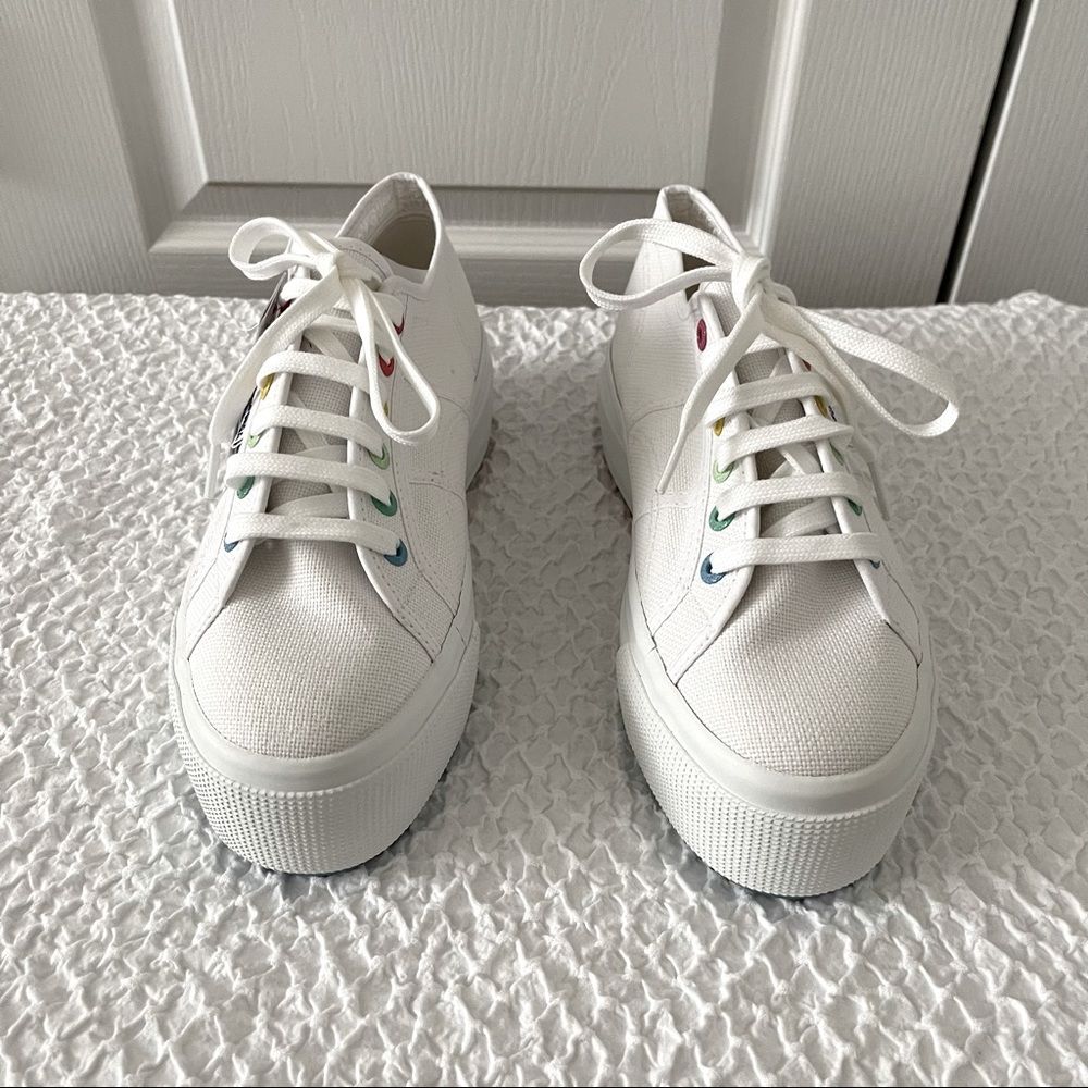 Superga 2790 Tank Multicolor Sneakers - White Canvas With Rainbow Bottom
